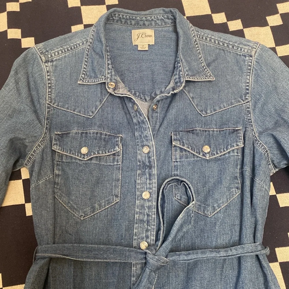 J. Crew denim chambray pearl snap button down dress size 2 ASO Meghan Markle - Picture 5 of 10
